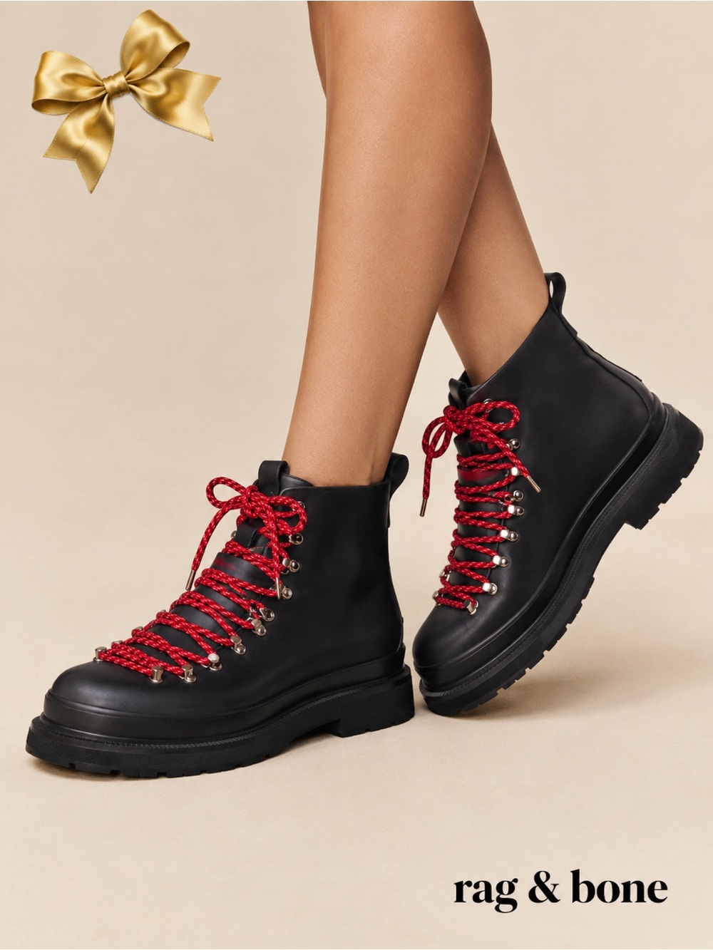 Rag & Bone New York Lace-Up Combat Ankle Boots Black Red Laces 38 US size 7.5
